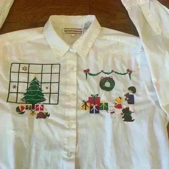 Vintage 90s Embroidered Christmas button shirt size 16 Ugly Christmas Sweater - Picture 2 of 9
